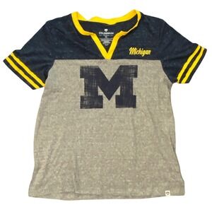 Colosseum Michigan Wolverines Womens V Neck T Shirt XL Navy Grey Athletic